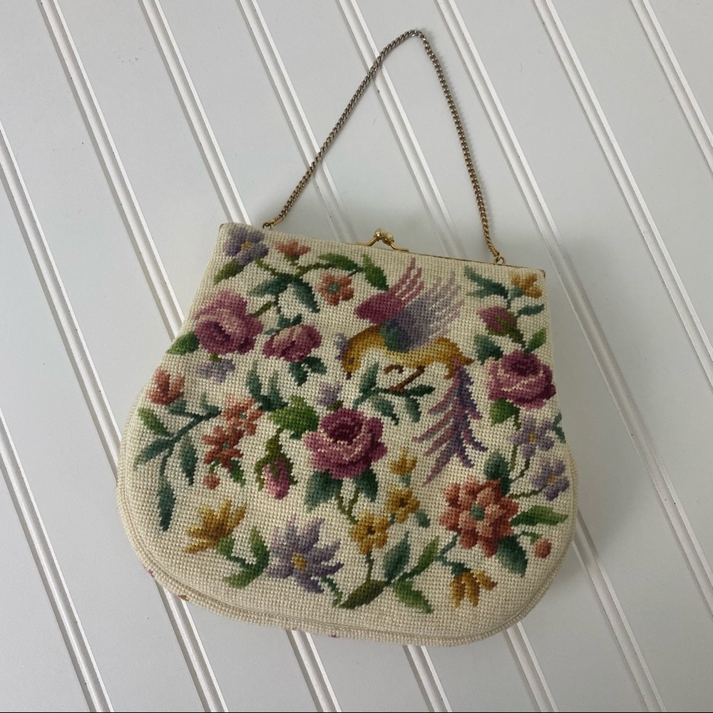VTG 1950s Petit Point Wool Needlepoint bird purse - Picture 2 of 8